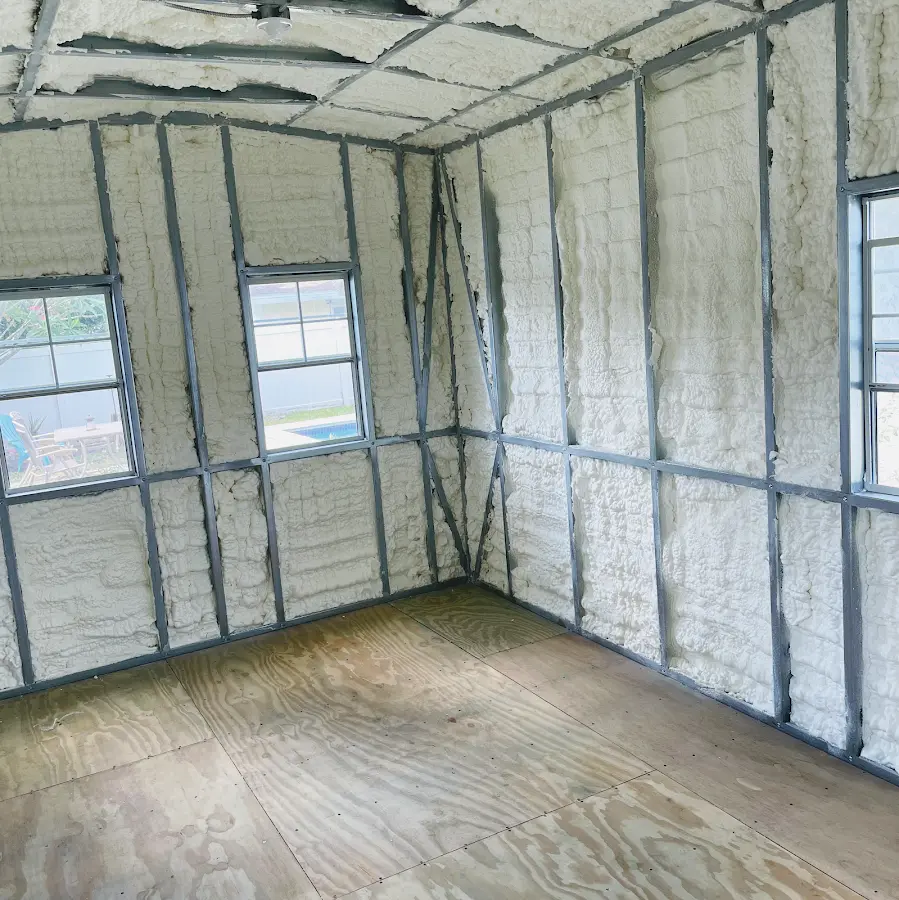 Closed-cell spray foam insulation applied to wall cavities in a residential project in Tamaqua